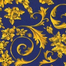 Blue and Golden Flower Garlands Print Italian Paper